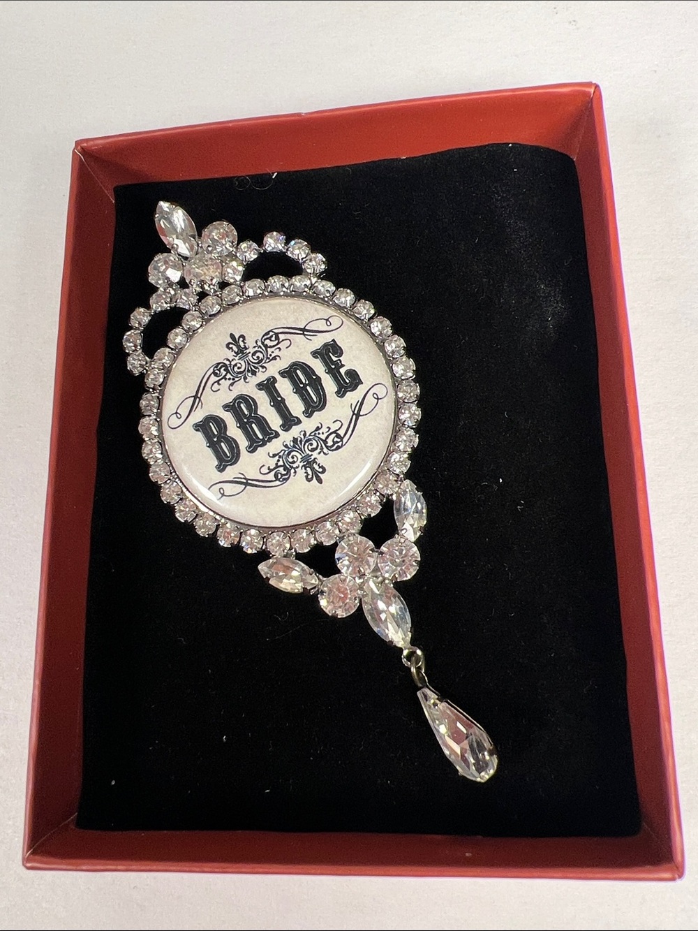 Bride Crystal Brooch Pin - Silver Clear Rhinestone Wedding Accessory